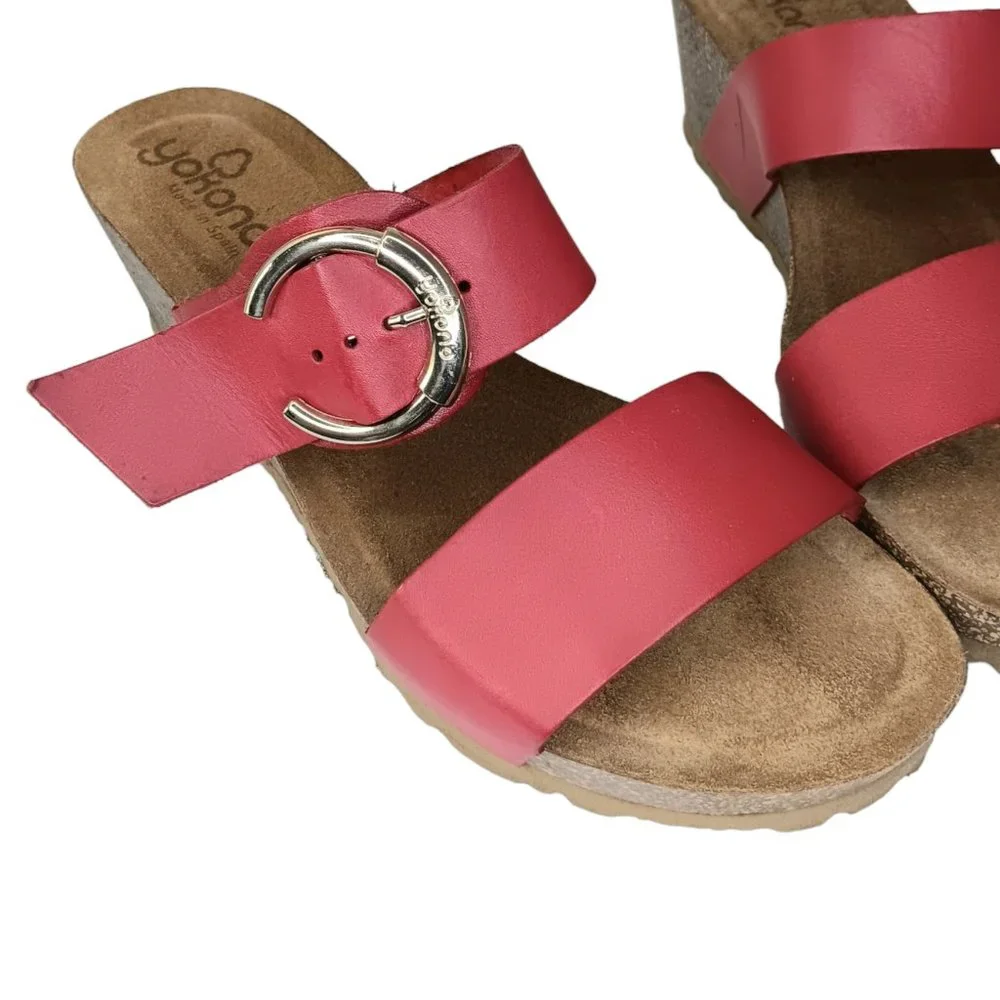 Yokono Red Leather Double Strap Wedge Shoes Women's SZ 9